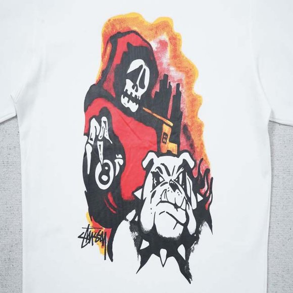 STUSSY Skull Dog T-Shirt - White Short Sleeve - Picture 12 of 16